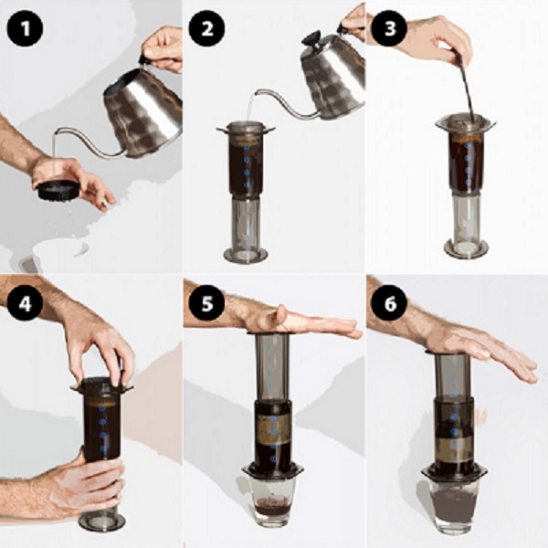 hình ảnh cách thực hiên kỹ thuật aeropress